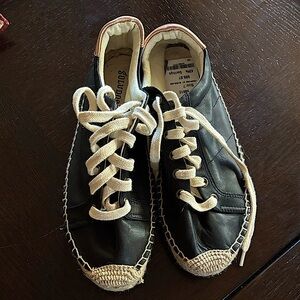Soludos Leather Espadrilles Sneakers Black Size 7 NWT